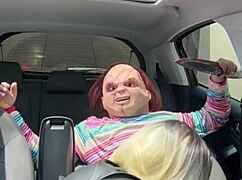 Chucky fucks Latina Tiffanny cowgirl creampie on Halloween night