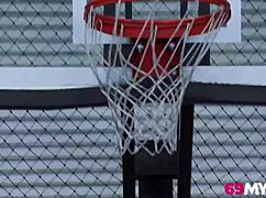 This hot ebony milf owns the gym court during her intense workout session