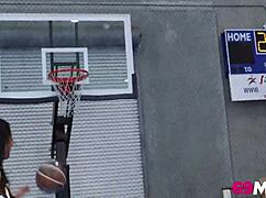 This hot ebony milf owns the gym court during her intense workout session