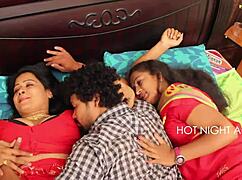 indian aunty dives into desi threesome action 😈🍆. big tits bounce wildly