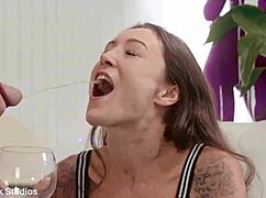 How does this skinny anal slut drink piss while gagging on rough all holes face fuck?