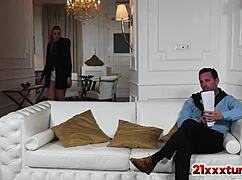 blonde lulu love bends over in heels to suck and fuck david's cock for the job