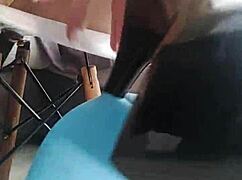 veve pops balloons sharp-style in shiny latex stockings hugging her big tits