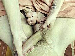 she teases cock with pussy then punisher gives cumshot footjob pov homemade