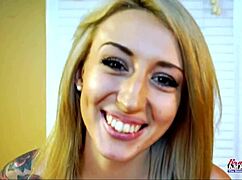 hey skinny tattooed blonde gets mouth muff banged cum covered
