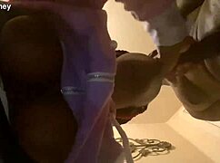 petite ebony teen slurps bbc post-shower for messy cumshot