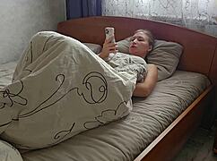 Squirting wife soaks sheets in wet homemade creampie masturbation orgasm watching hardcore porn