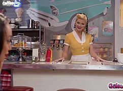 serene siren kisses alexis tae on dance floor then licks pussy rimjobs her in heels uniform