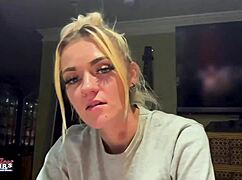 WOW Skinny Blonde Sassy Licks Balls Rims Ass Sucks Cock Swallows Before PUSSY POUNDING!