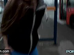 Skinny Leyla flashes her shaved pussy outdoors in lingerie!