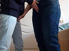 Teacher Fingers Student’s Wet Pussy in Tight Jeans Before Risky University Sex and Mutual Orgasms.