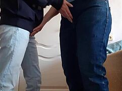 Teacher Fingers Student’s Wet Pussy in Tight Jeans Before Risky University Sex and Mutual Orgasms.