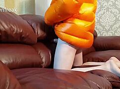 humping the leather sofa while wanking in my north face down jacket fetish fun