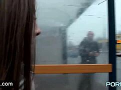 Skinny Leyla flashes her shaved pussy outdoors in lingerie!