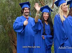 friends celebrate diplomas with lively party rides outdoors