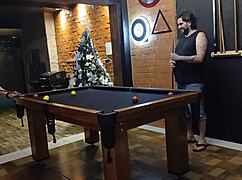 Milf bets high on pool table loser strips and fucks hard