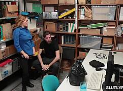 Female cop feeds her pussy to suspect then rides his big black cock at work