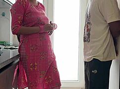 Young nephew fucks big ass auntie raw with condom in kitchen