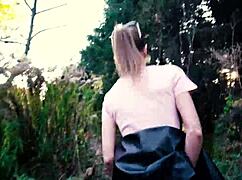 Petite teen pulls panties up after public park creampie doggystyle