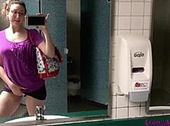 whoa, sexy goddess pees in public toilets and flashes her hot body 😈🚽