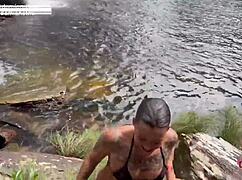 wanna watch this juicy latina milf get her swollen pussy licked before big cock fuck at the waterfall?