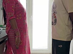 Young nephew fucks big ass auntie raw with condom in kitchen