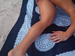 Brunette fitness milf hits African nudist beach for outdoor clit licking and open air sex interview