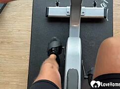 brunette babe sucks cock hard in gym toilet before deep pounding 💦🍆