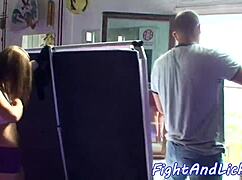 Lesbian babes rim ass lick pussy after intense wrestling fingering glamour action. 