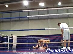 Lesbian babes rim ass lick pussy after intense wrestling fingering glamour action. 