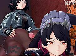 Ellen Joe bends over as friend futa's monster cock doggystyles her big ass and tits