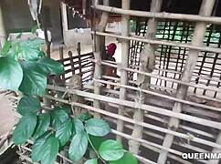 Chubby black granny takes creampie doggystyle at hut orgy party