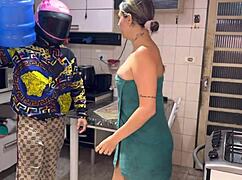 naughty wife answers door naked for water guy, hottest fuck with her hot swollen pussy about to get creampied