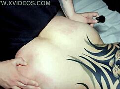 Tattooed Girlfriend's Big Ass Licked Bent Over in Best Friend MMF Night Club Threesome Cum Swallow