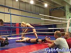 Lesbian babes rim ass lick pussy after intense wrestling fingering glamour action. 