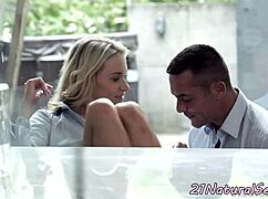 beautiful babe rides her lover's cock doggystyle until massive cumshot explosion