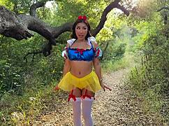 asian whore dresses as princess then gets fucked hard deep in forest by stranger