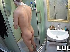 she sneaks a quick shower before amateur sex caught on camera