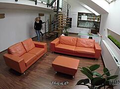 Petite blonde fucks stranger hard for cash