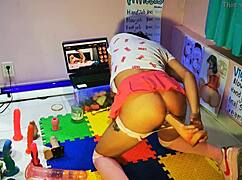 watching otaku schoolgirl get fucked? my dildo throbs as she gapes