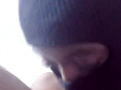Young babe gulps entire chocolate cock deep down throat