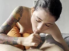 Blowjob from coworker ends with huge cum swallow