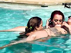 lesbian milfs lick pussies and enjoy poolside sex fun