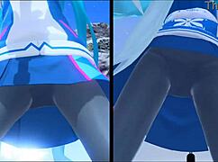 She hikes up her skirt over tight leggings for sneaky upskirt peeks that steal the show in fetish play