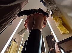 spy cam catches hot blonde trying sexy outfits in dressing room mirror