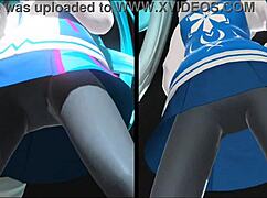 She hikes up her skirt over tight leggings for sneaky upskirt peeks that steal the show in fetish play