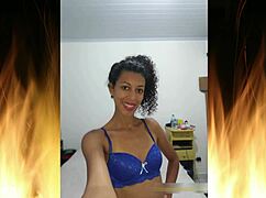 wanna see this beautiful brunette flash in sexy blue lingerie?