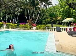 lesbian milfs lick pussies and enjoy poolside sex fun