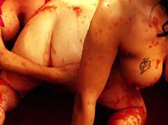 Food Lesbians Smear Jelly on Big Tits for Wild Threesome Muff Diving and Licking!