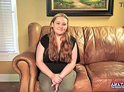 Curvy redhead coed Rose pleasures herself intimately